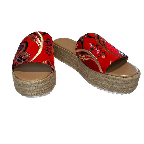 Miss Selfridge Espadrille Sliders in Floral Jacquard Size 7 / 40 Oriental Red - Picture 3 of 13
